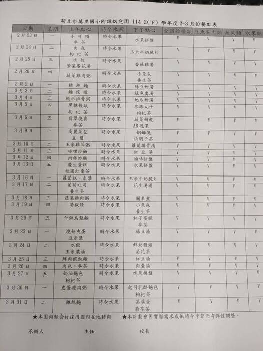 114-2學期2.3月份餐點表